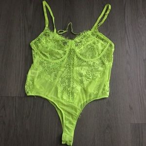 Neon green lace bodysuit